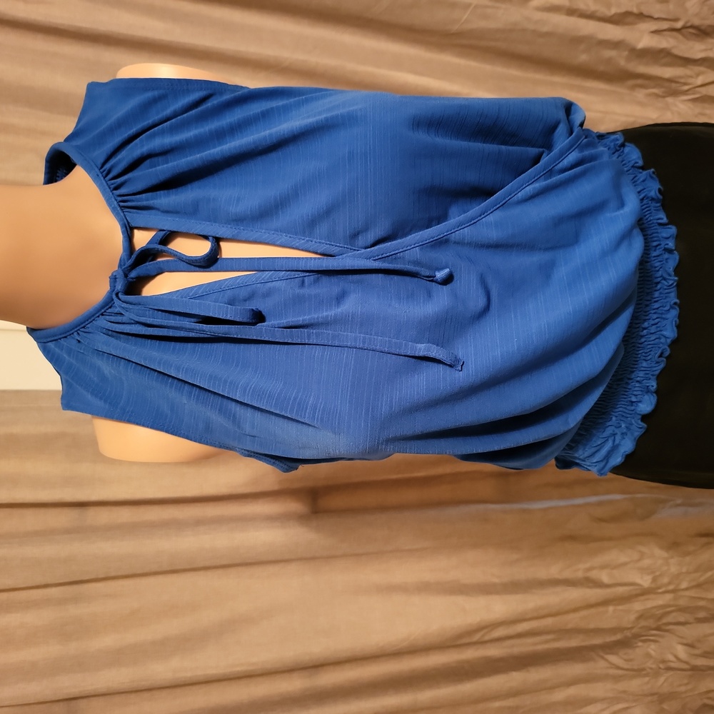 Blue Sleeveless Wrap Top